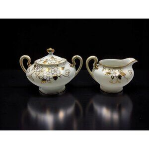 Vintage Hand Painted Nippon Gold Floral Design Porcelain Creamer and Sugar Bowls